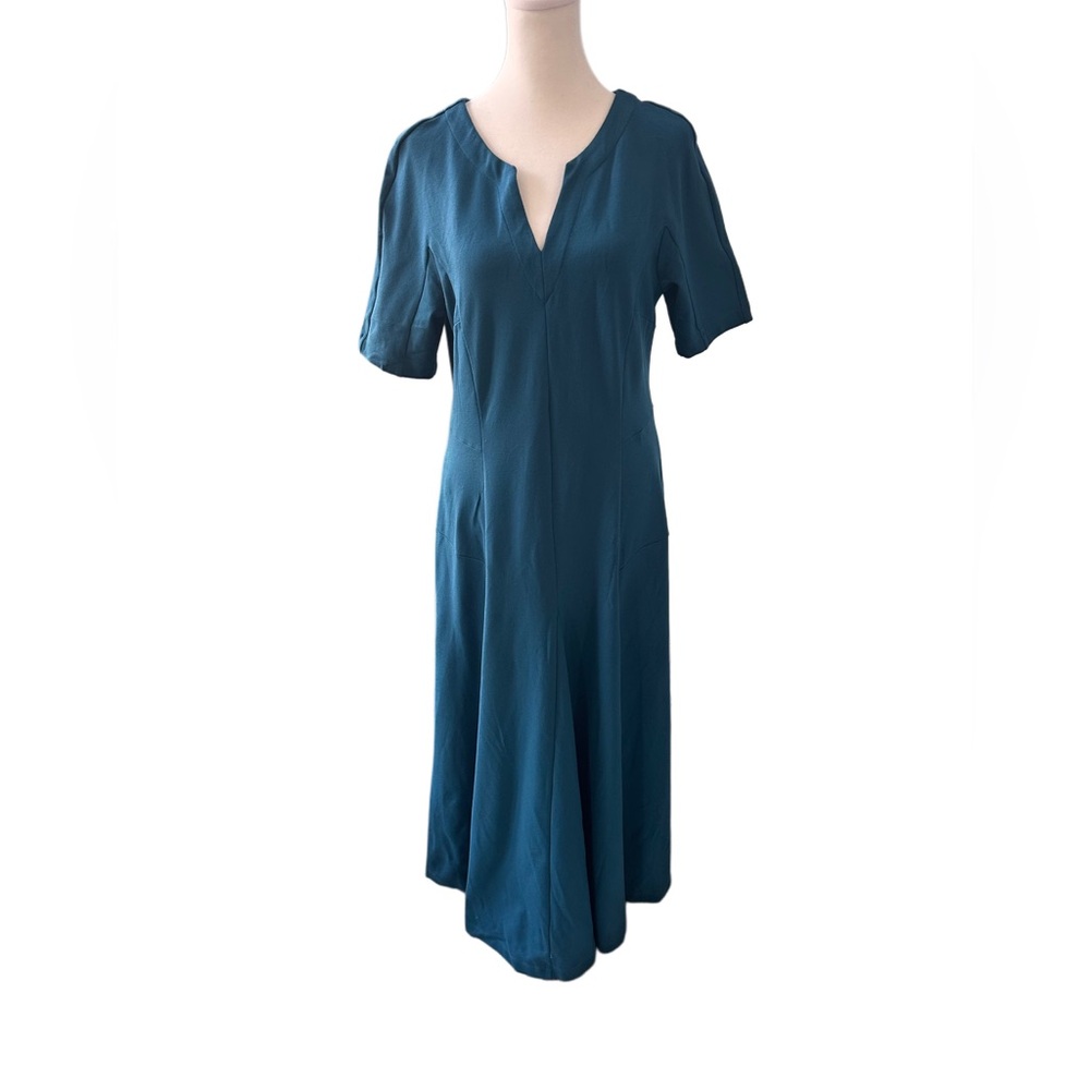 Soft Surroundings Teal Scarletta Maxi Ponte Stretch Dress 1/2 Sleeve Knit NWOT